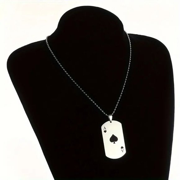 NEW 22" Stainless Steel Ace of Spades Necklace Playing Card Dog Tag - Picture 7 of 10